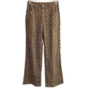 J.NNA Trousers Pants Women’s Size M High Rise Wide Leg Diamond Abstract Print